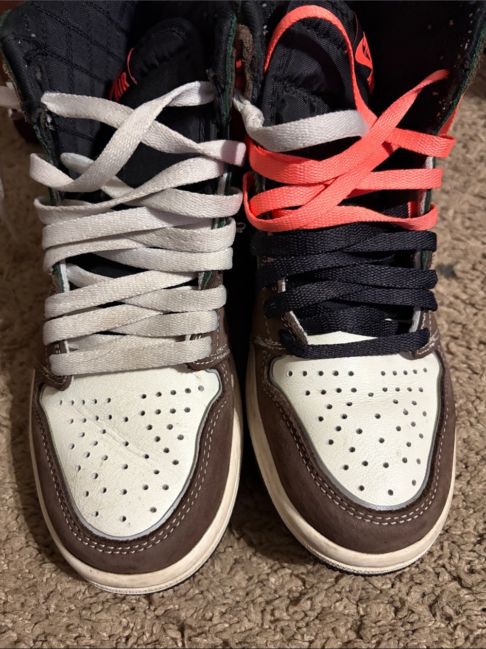 Multicolor High-Top Sneakers with Brown and White Toe